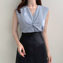 Load image into Gallery viewer, V-neck Twisted Sleeveless Shirt Simple Korean Chic Office Lady Solid Women Tops Elegant Temperament All Match Summer Blusas Moda
