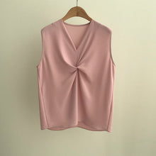 Load image into Gallery viewer, V-neck Twisted Sleeveless Shirt Simple Korean Chic Office Lady Solid Women Tops Elegant Temperament All Match Summer Blusas Moda