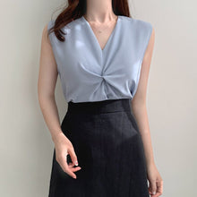 Load image into Gallery viewer, V-neck Twisted Sleeveless Shirt Simple Korean Chic Office Lady Solid Women Tops Elegant Temperament All Match Summer Blusas Moda