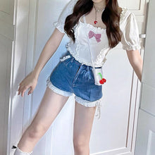 Load image into Gallery viewer, White Casual Sweet Kawaii Female Blouse Ruffle Japanese Lolita Cute Shirts Women Bubble Sleeve Summer Clothes Korean Ladies 2021