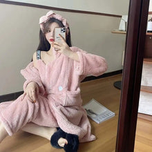 Load image into Gallery viewer, Winter Flannel Pajamas Set For Women Thick Warm Sleepwear Nightgown With Pants Long-Sleeved Cardigan Pyjamas Homewear Clothes