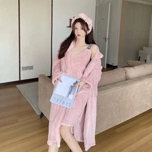 Load image into Gallery viewer, Winter Flannel Pajamas Set For Women Thick Warm Sleepwear Nightgown With Pants Long-Sleeved Cardigan Pyjamas Homewear Clothes