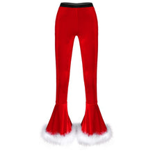 Load image into Gallery viewer, Winter High Waist Flared Pants Casual Faux Fur Adorned Bell Bottoms Trousers Women Vintage Velvet Christmas Pants Sweatpant
