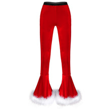 Load image into Gallery viewer, Winter High Waist Flared Pants Casual Faux Fur Adorned Bell Bottoms Trousers Women Vintage Velvet Christmas Pants Sweatpant