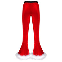 Load image into Gallery viewer, Winter High Waist Flared Pants Casual Faux Fur Adorned Bell Bottoms Trousers Women Vintage Velvet Christmas Pants Sweatpant