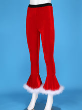 Load image into Gallery viewer, Winter High Waist Flared Pants Casual Faux Fur Adorned Bell Bottoms Trousers Women Vintage Velvet Christmas Pants Sweatpant