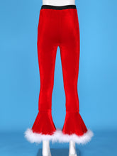 Load image into Gallery viewer, Winter High Waist Flared Pants Casual Faux Fur Adorned Bell Bottoms Trousers Women Vintage Velvet Christmas Pants Sweatpant