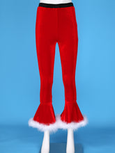 Load image into Gallery viewer, Winter High Waist Flared Pants Casual Faux Fur Adorned Bell Bottoms Trousers Women Vintage Velvet Christmas Pants Sweatpant