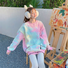 Load image into Gallery viewer, Winter Rainbow Kawaii Fur Hoodies Women Warm Sweet Oversized Hoodie Female Harajuku High Street Korean Sweatshirt Women 2020 New