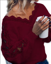 Load image into Gallery viewer, Winter V-neck Womens knitted Sweaters Hollow Jumper Loose White Pullover Female Sweater Blouse Sexy Women Clothing