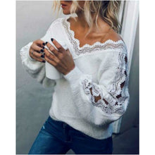 Load image into Gallery viewer, Winter V-neck Womens knitted Sweaters Hollow Jumper Loose White Pullover Female Sweater Blouse Sexy Women Clothing