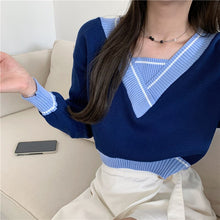 Load image into Gallery viewer, Winter Women V-Neck Pullovers Knitted Sweaters Loose Solid Short Style Ladies Korean Casual Long Sleeve Sueter Mujer Female