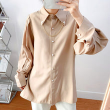 Load image into Gallery viewer, Women Casual Turn-Down Collar Shirts Ladies Spring Autumn Fashion Korean Lantern Long Sleeves Buttons Chain Blouse Streetwear