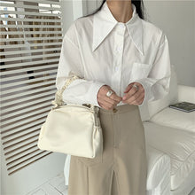 Load image into Gallery viewer, Women Chic Solid Shirt Office Ladies Casual Turn-down Collar Tops And Shirts Female Korean Long Sleeves Loose Blouses