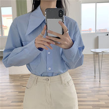 Load image into Gallery viewer, Women Chic Solid Shirt Office Ladies Casual Turn-down Collar Tops And Shirts Female Korean Long Sleeves Loose Blouses
