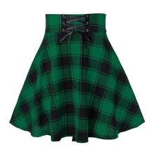 Load image into Gallery viewer, Women Flared Casual Midi Skirt Summer Plus Size High Waist  Lace-up Plaid Skirts School Girls Knee Length Bottoms Pleated Skirt