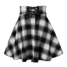 Load image into Gallery viewer, Women Flared Casual Midi Skirt Summer Plus Size High Waist  Lace-up Plaid Skirts School Girls Knee Length Bottoms Pleated Skirt