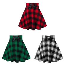 Load image into Gallery viewer, Women Flared Casual Midi Skirt Summer Plus Size High Waist  Lace-up Plaid Skirts School Girls Knee Length Bottoms Pleated Skirt