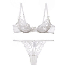 Load image into Gallery viewer, Women Floral Embroidered Lace Lingerie Underpants Set Hollow Sexy Underwear Ultra-thin See-through Bra Garter Belt T Pants Suit