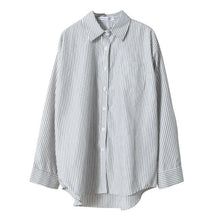 Load image into Gallery viewer, Women French Striped Shirt Lapel Single Breasted Poplin Fashion Loose Simple Autumn Long-Sleeve Shirts Lady New Design Tops