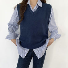 Load image into Gallery viewer, Women French Striped Shirt Lapel Single Breasted Poplin Fashion Loose Simple Autumn Long-Sleeve Shirts Lady New Design Tops