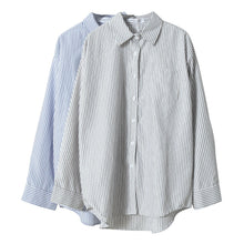 Load image into Gallery viewer, Women French Striped Shirt Lapel Single Breasted Poplin Fashion Loose Simple Autumn Long-Sleeve Shirts Lady New Design Tops