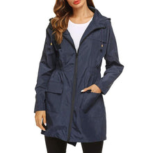 Load image into Gallery viewer, Women Hooded Jacket Oversize Waterproof Raincoat Elastic Waist Zip Trench Rain Coat Outerwear Rainwear Long Coats Autumn 2021