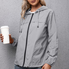 Load image into Gallery viewer, Women Hooded Jacket for Autumn 2021 Windbreaker Waterproof Pockets Zippered Outwear Raincoat Streetwear Winter Jackets Femme