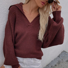 Load image into Gallery viewer, Women Knit Sweater Long Sleeve Deep V-neck Fashion Ladies Lantern Sleeve Loose Tops Autumn Winter Sweaters Streetwear Pullovers