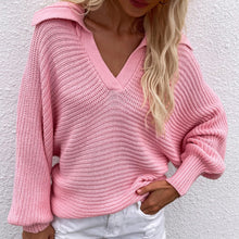Load image into Gallery viewer, Women Knit Sweater Long Sleeve Deep V-neck Fashion Ladies Lantern Sleeve Loose Tops Autumn Winter Sweaters Streetwear Pullovers