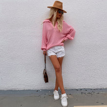 Load image into Gallery viewer, Women Knit Sweater Long Sleeve Deep V-neck Fashion Ladies Lantern Sleeve Loose Tops Autumn Winter Sweaters Streetwear Pullovers