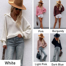 Load image into Gallery viewer, Women Knit Sweater Long Sleeve Deep V-neck Fashion Ladies Lantern Sleeve Loose Tops Autumn Winter Sweaters Streetwear Pullovers
