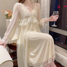 Load image into Gallery viewer, Women'S Pajamas Sexy Lingerie Lace Hot Nightwear 2 Pcs Nightdress Robe Set Sleepwear Women Long Sleeve Female Bathrobe Homewear
