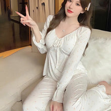 Load image into Gallery viewer, Women'S Pajamas Summer Style Milk Silk Super Spicy Net Red Nightdress Long Sleeves With Chest Pad Suit Sexy Floral Home Service