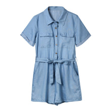 Load image into Gallery viewer, Women Solid Female Jumpsuit Lapel Denim Short-sleeved Rompers Loose Casual Short Jumpsuits Pants Overalls For Women Clothes