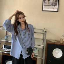Load image into Gallery viewer, Women Solid Shirt Chic Summer Office Ladies Casual Tops And Shirts Female Korean Long Sleeves Blouses Pocket Shirts