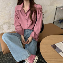 Load image into Gallery viewer, Women Solid Shirt Chic Summer Office Ladies Casual Tops And Shirts Female Korean Long Sleeves Blouses Pocket Shirts