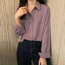 Load image into Gallery viewer, Women Solid Shirt Summer Ladies Casual Cardigans Tops And Shirts Female Korean Long Sleeves Blouses Chic Pocket Shirts