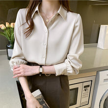 Load image into Gallery viewer, Women Solid Shirt Summer Office Ladies Casual Tops And Shirts Chic Female Korean Long Sleeves Blouses Pocket Buttons