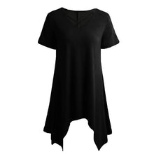 Load image into Gallery viewer, Women T-Shirt Sexy V Neck Criss Cross Asymmetric Design Solid Plus Size 3XL Loose Casual Female Tunic Tops Black/Grey/Green
