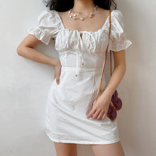 Load image into Gallery viewer, Women dress Summer French Retro Boho Tie Neck Mini Sexy White Women Dress Elegant Puff SleeveCasual Party Beach Light Dresses