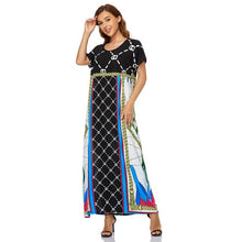 Load image into Gallery viewer, Women's Dress Muslim Woman Kimono Short-sleeved Long Dress Dubai Plus Size Loose  Printing Elegant Temperament Robe Abayas