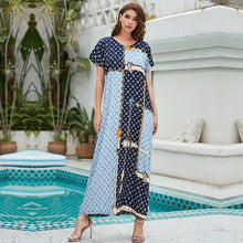 Load image into Gallery viewer, Women's Dress Muslim Woman Kimono Short-sleeved Long Dress Dubai Plus Size Loose  Printing Elegant Temperament Robe Abayas