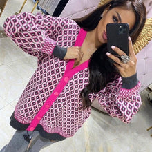 Load image into Gallery viewer, Women's Knitting Sweater Cardigan Color Loose Casual Knitted Sweaters Matching Diamond Lattice Single-Breastedcardigans Women
