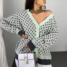 Load image into Gallery viewer, Women's Knitting Sweater Cardigan Color Loose Casual Knitted Sweaters Matching Diamond Lattice Single-Breastedcardigans Women