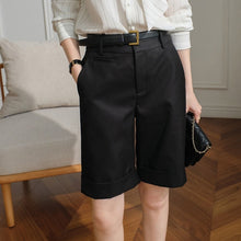 Load image into Gallery viewer, Women's Summer Shorts High Waist Knee Length Straight Pants with Belt Office Khaki White Black Casual Short Pants Women Fashion