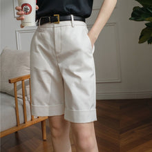 Load image into Gallery viewer, Women's Summer Shorts High Waist Knee Length Straight Pants with Belt Office Khaki White Black Casual Short Pants Women Fashion