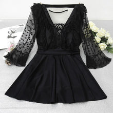 Load image into Gallery viewer, Women's Swimwear Korea Swimsuit Skirt 5XL Woman One Piece Plus Size Tankini Monokini Lace Sleeve Black Swim Suit Beach Wear