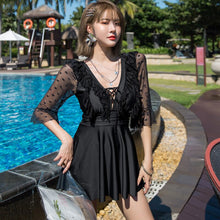 Load image into Gallery viewer, Women's Swimwear Korea Swimsuit Skirt 5XL Woman One Piece Plus Size Tankini Monokini Lace Sleeve Black Swim Suit Beach Wear