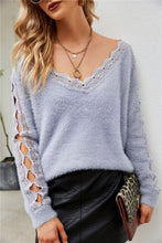Load image into Gallery viewer, Women's Thin White Sweater 2021 Autumn Winter New Knitted Sweaters Large Size Hollow Out Pullovers V-neck Jumper Femme Mujer
